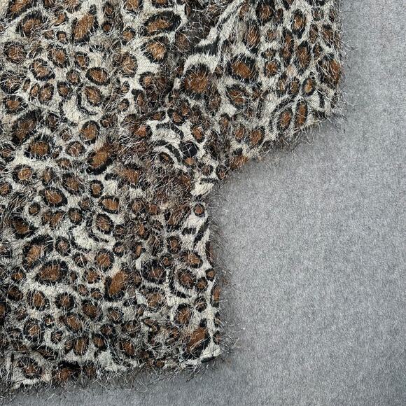 Selene Sport Vintage Leopard Print Shaggy Blouse Womens Large Sheer Button Front - Picture 2 of 7
